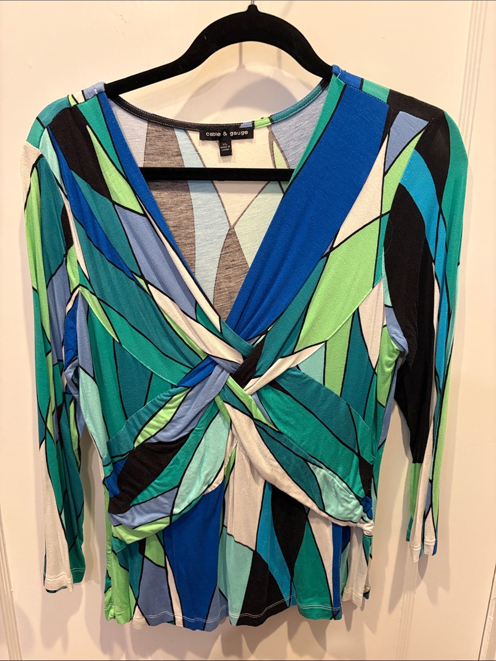 Cable & Gauge Teal Blue Green Twist-Front Long Sleeve Top BN103